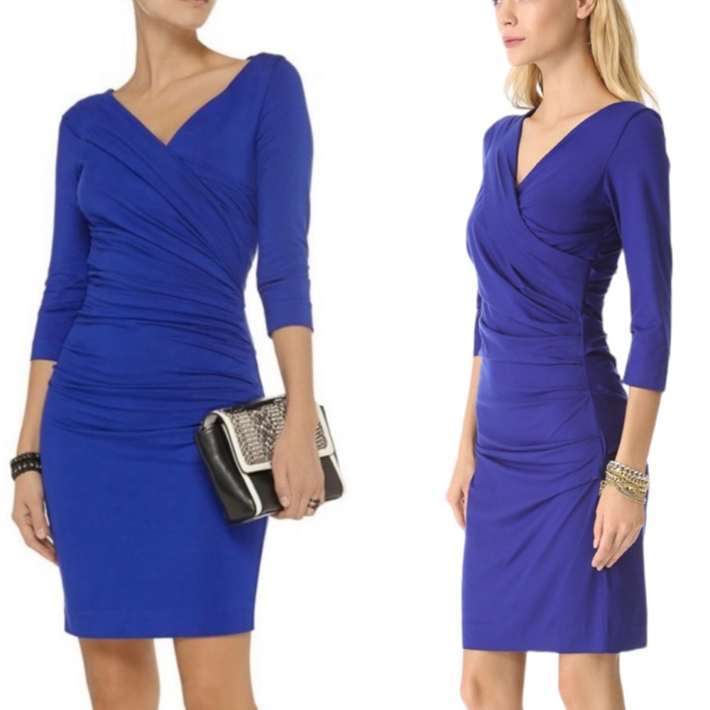 Diane Von Furstenberg Bentley Tanzanite Royal Blue Ruched Bodycon Dress - S